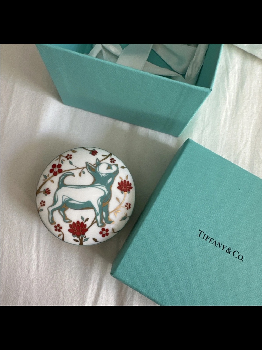 Tiffany & Co. Turquoise, White and Red Enamel Decorative Trinket Box